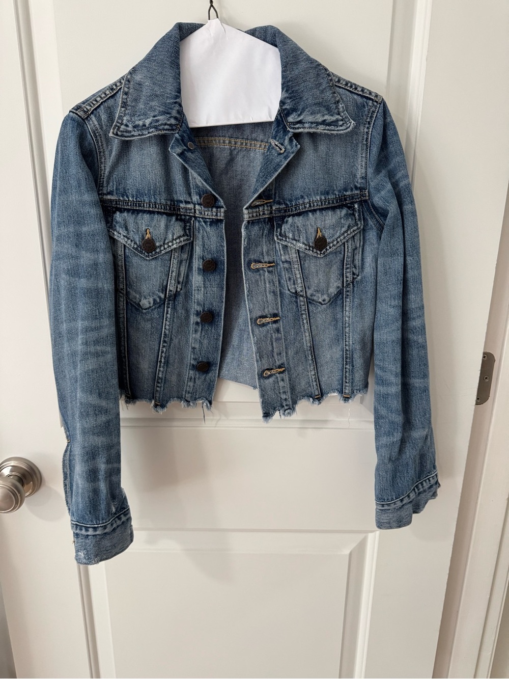 Able Distressed Cropped Denim Jacket - Light Blue